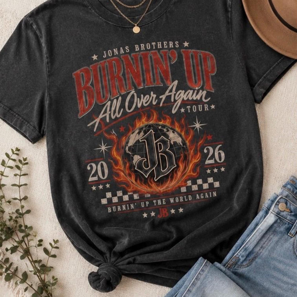 Jonas Brothers Burnin Up Tour Shirt Comfort Colors Pepper Tee Burnin Up All Over Again Shirt 2000s Tour Date Tshirt JB Fan Shirt