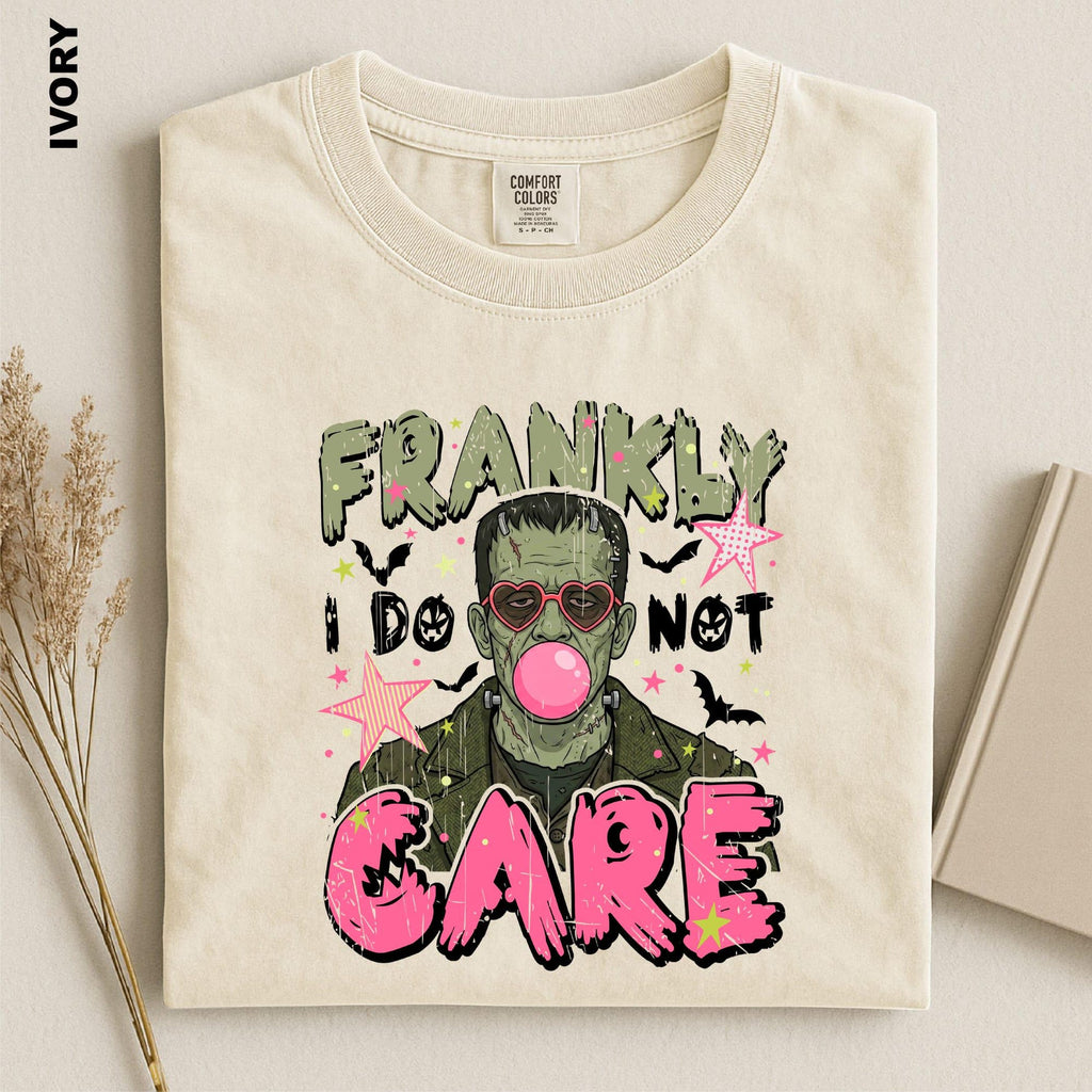 Comfort Colors Frankly I Do Not Care Shirt Frankenstein Bubblegum Tee Retro Halloween Shirt Funny Horror Graphic Tee Spooky Season Gift
