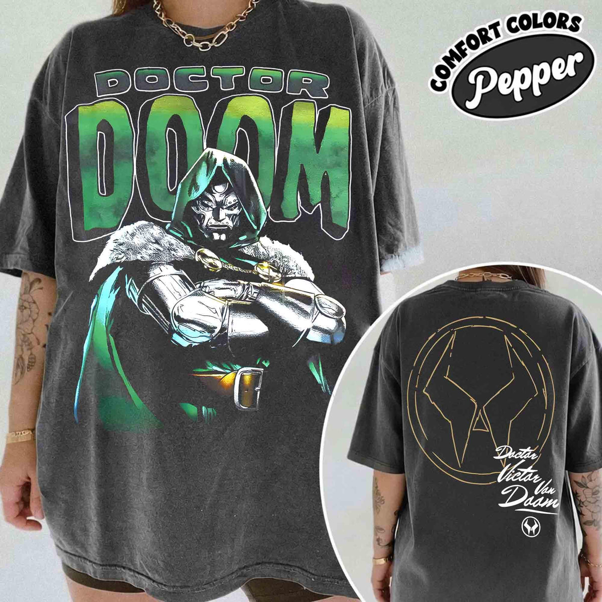 Comfort Colors Doctor Doom Multiverse Two-Sided Shirt Women, Retro Marvel Avengers Doomsday MCU Villain Graphic Tee, Fan Gift for Her Aesthetic