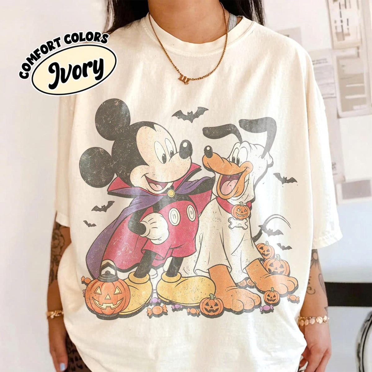 Vintage Mickey Pluto Halloween Shirt Disney Halloween Comfort Colors Tee Vampire Ghost Pumpkin Design Family Matching Disney Shirt 2026
