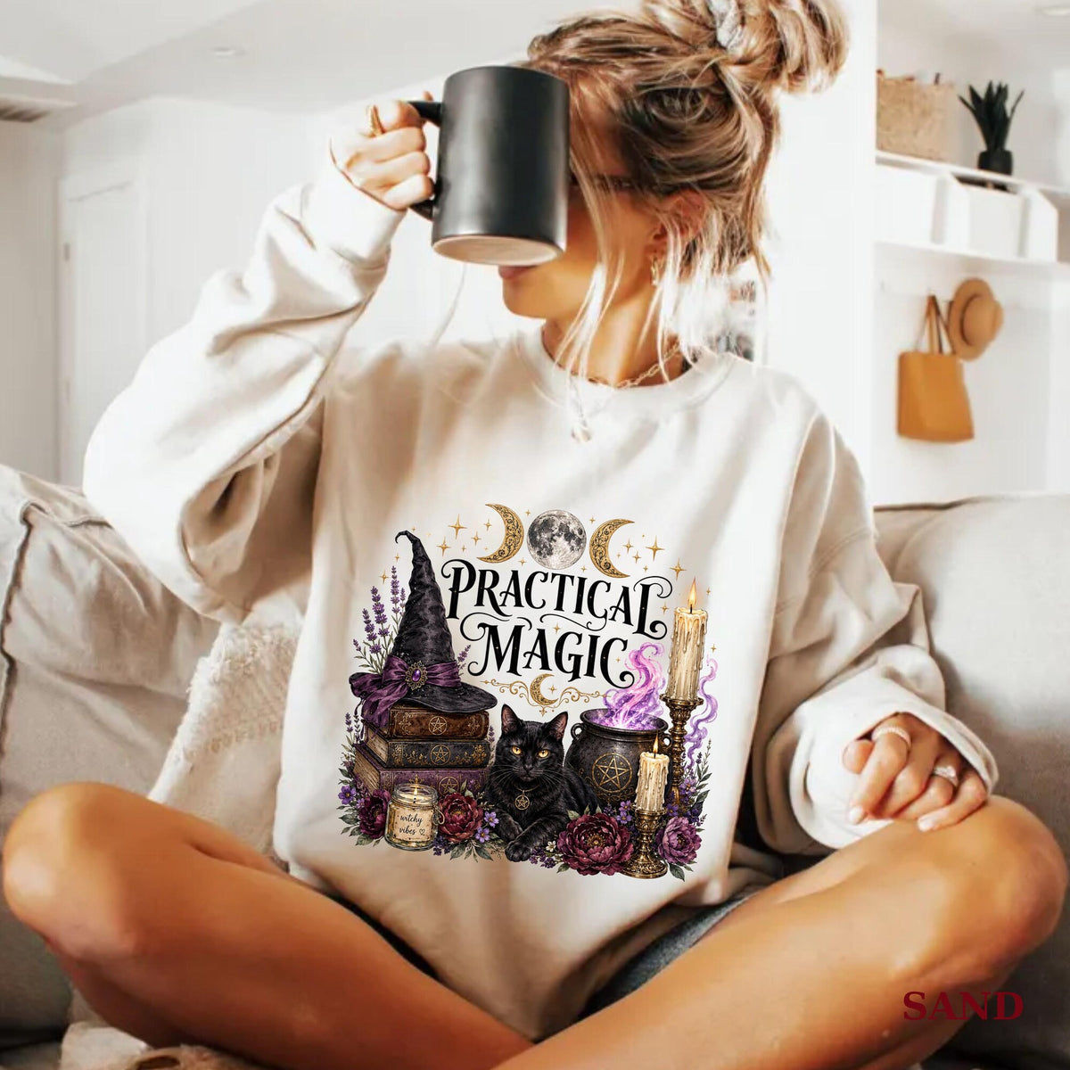 Comfort Colors Practical Magic Shirt Women, Witchy Halloween Owens House Whimsigoth Black Cat Fall Witch Graphic Tee, Spooky Season Gift for Her Aesthetic
