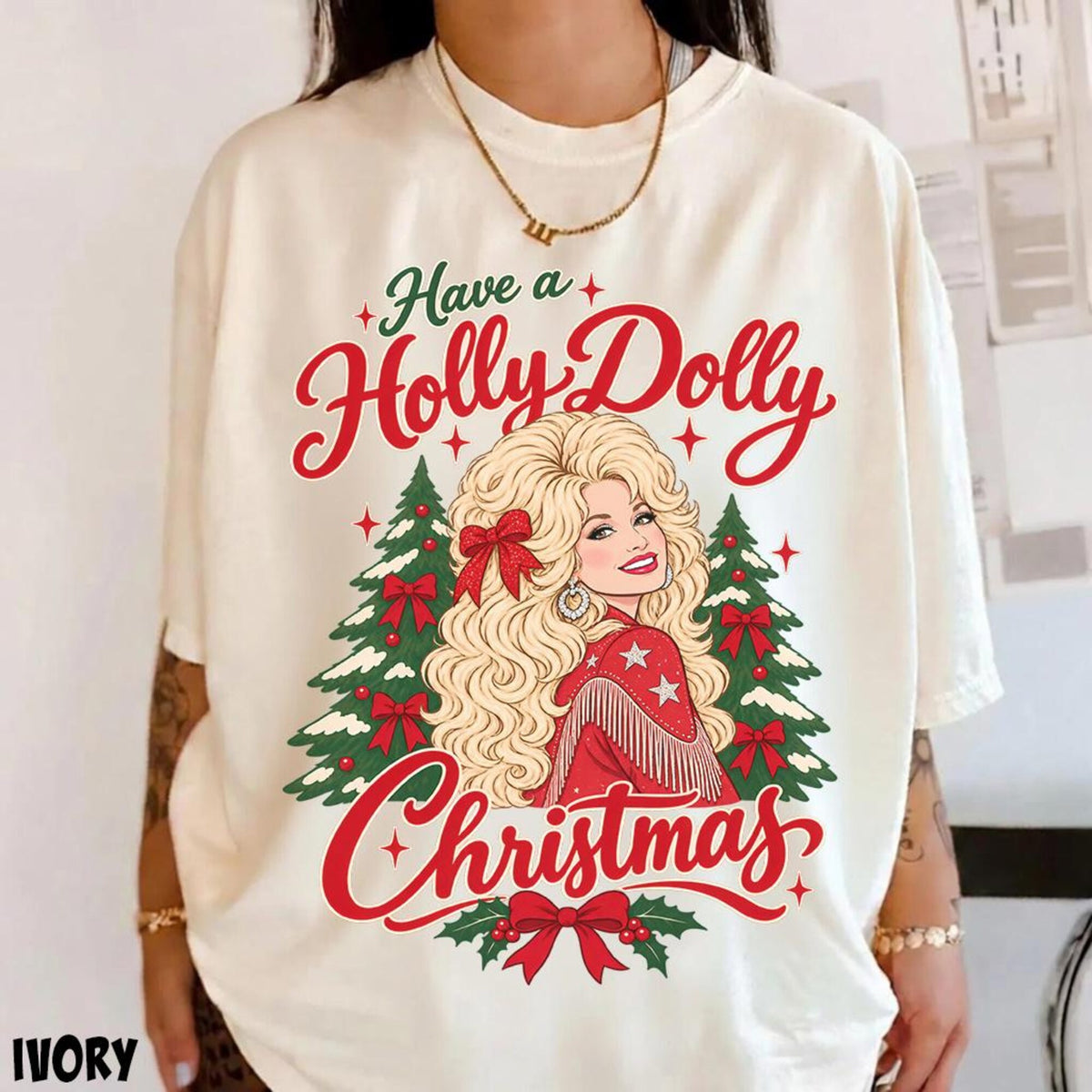 Comfort Colors Have a Holly Dolly Christmas Shirt Women, Dolly Parton Country Music Holiday Graphic Tee, Fan Gift for Her Aesthetic