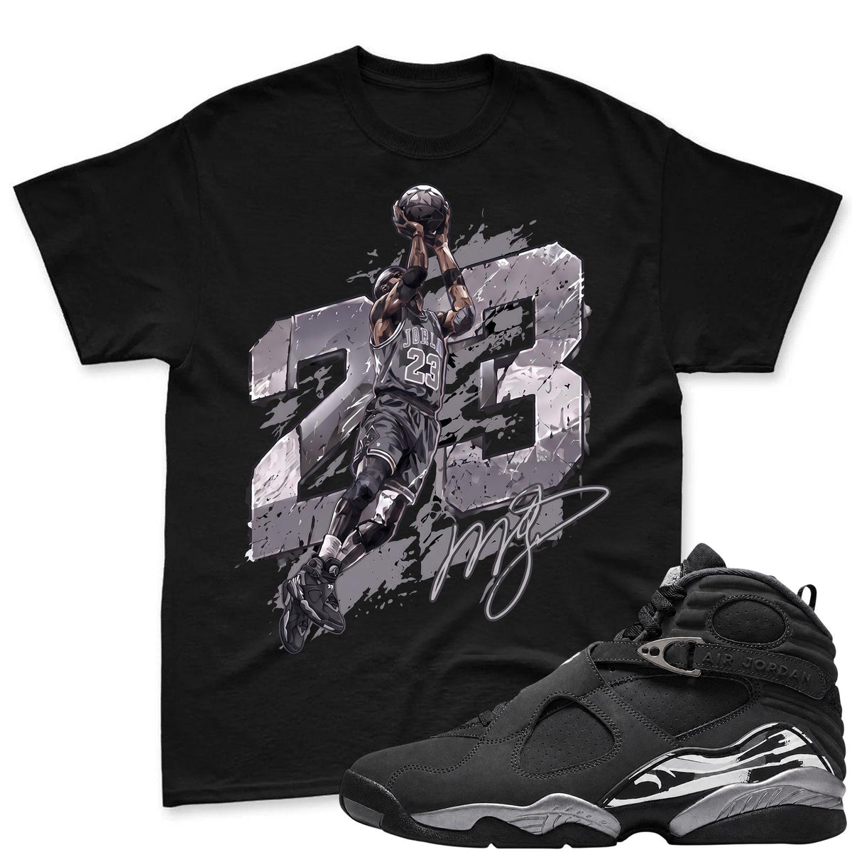 Comfort Colors Jordan 23 Shirt Women, Sneaker Match Jordan 8 Chrome Black Light Graphite Graphic Tee, Retro Sneakerhead Fan Gift for Her Aesthetic