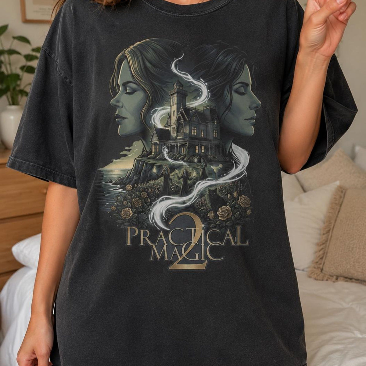 Comfort Colors Owens Sisters Practical Magic Movie Poster Shirt Women, Witches Candles Vintage Witchy Halloween Graphic Tee, Spooky Season Gift for Her Aesthetic