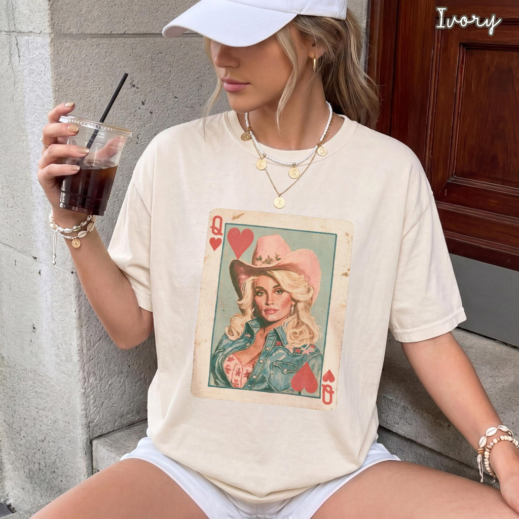 Dolly Inspired Queen of Hearts Vintage Tee I Country Music Retro Graphic Shirt