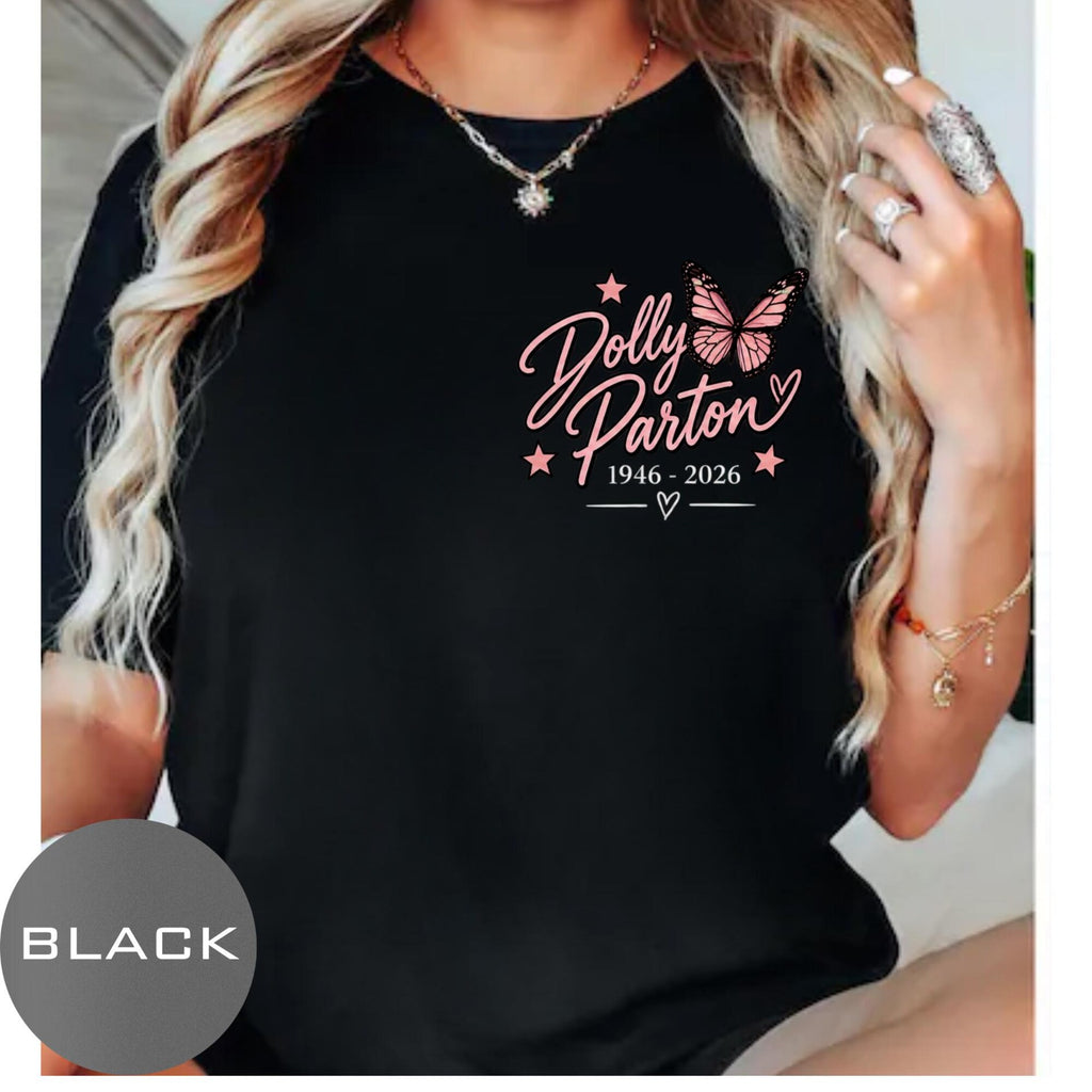 Comfort Colors Dolly Parton Pink Butterfly Shirt Women, Her Music Will Live On Country Music Memorial Graphic Tee, Fan Gift for Her Aesthetic