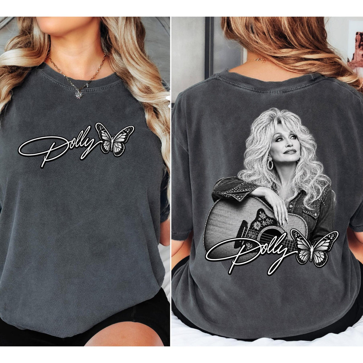 Dolly Parton Shirt Comfort Colors Vintage Butterfly Guitar Graphic Retro Country Music Southern Tee Gift