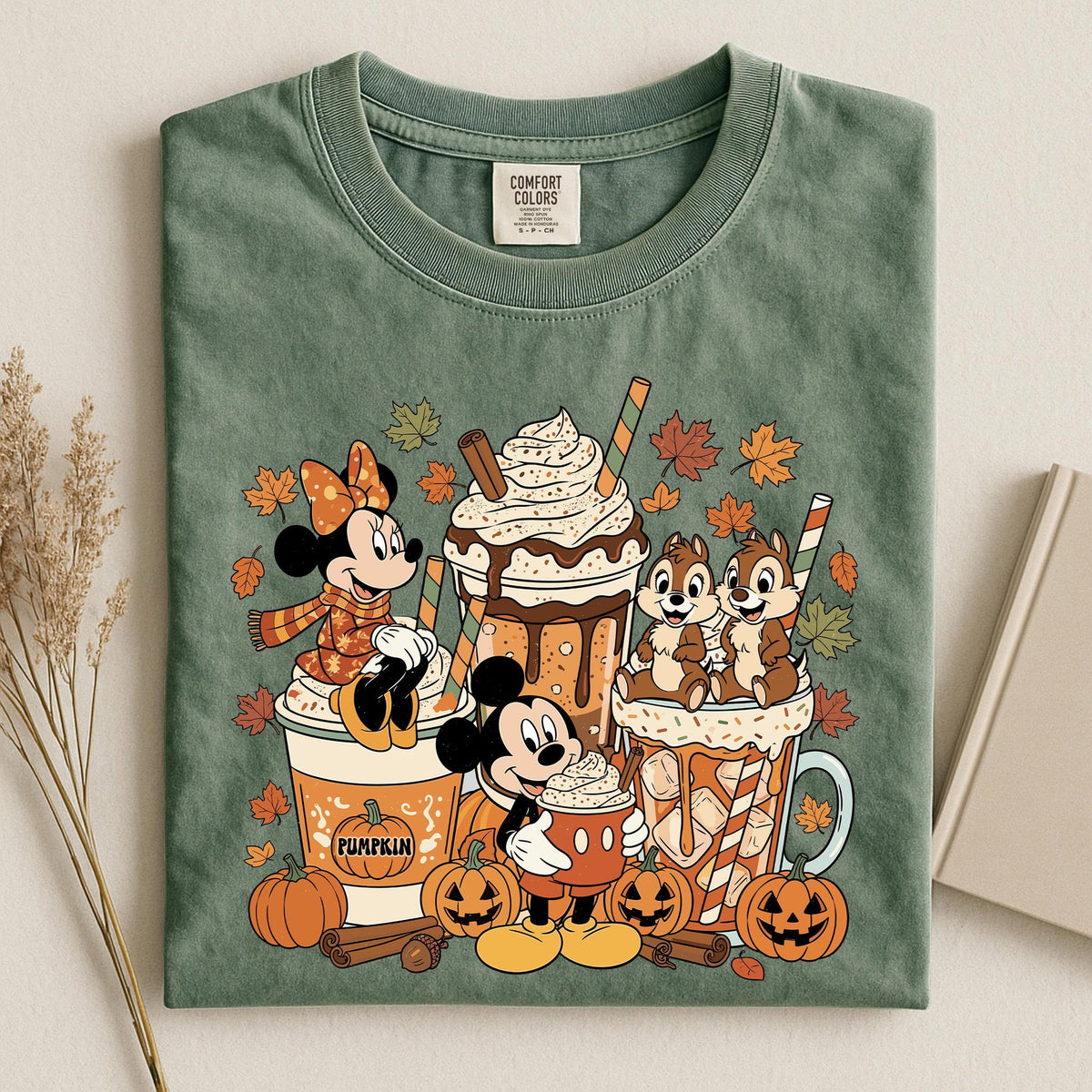 Comfort Colors Mickey Minnie Disney Fall Coffee Shirt Women, Thanksgiving Pumpkin Spice Disneyland Cozy Autumn Graphic Tee, Gift for Her Aesthetic