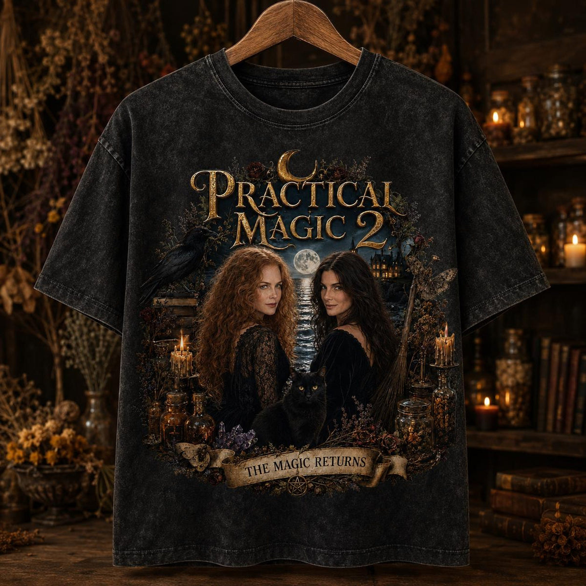 Comfort Colors Practical Magic 2 Shirt Women, Midnight Margaritas Owens Sisters Halloween Witchy Graphic Tee, Spooky Season Fan Gift for Her Aesthetic
