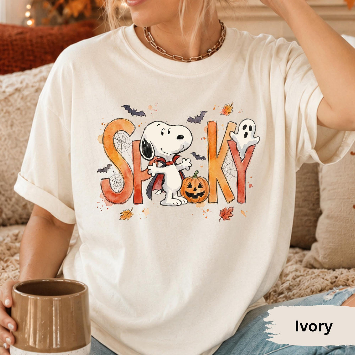 Comfort Colors Cute Spooky Halloween Snoopy Shirt Women, Cozy Autumn Vintage Charlie Brown Cartoon Graphic Tee, Gift for Her Aesthetic