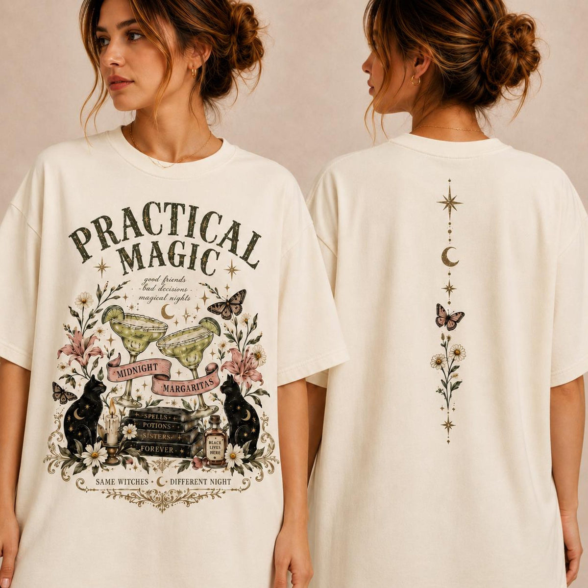 Comfort Colors Practical Magic Shirt Women, Midnight Margaritas Retro Halloween Movie Witch Graphic Tee, Gift for Her Aesthetic