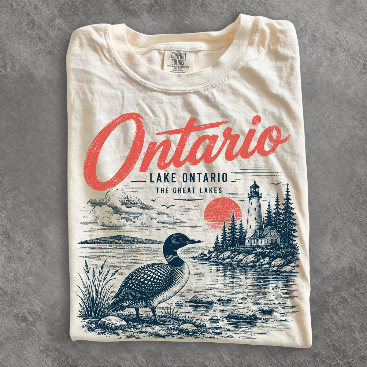 Lake Ontario Shirt Vintage Loon Lighthouse Graphic Tee Great Lakes Wildlife Canada Souvenirs Nature Lover Gift Unisex Apparel