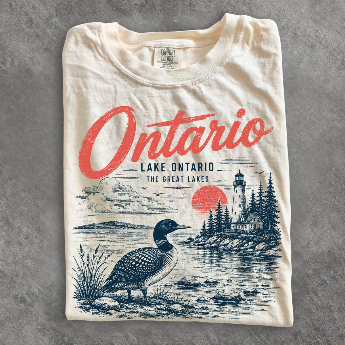 Lake Ontario Shirt Vintage Loon Lighthouse Graphic Tee Great Lakes Canada Wildlife Gifts Ontario Souvenirs Canadian Nature Lover Apparel