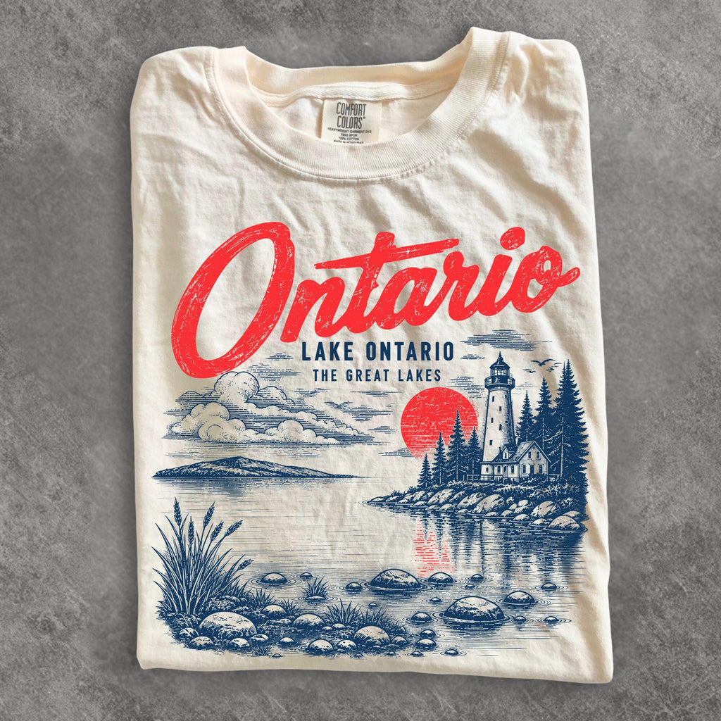 Lake Ontario Shirt Vintage Loon Lighthouse Graphic Tee Great Lakes Wildlife Canada Souvenirs Nature Lover Gift Unisex Apparel