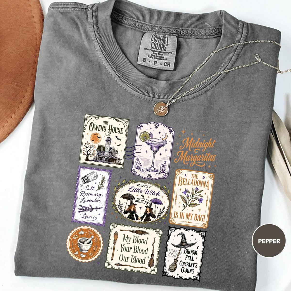 Comfort Colors Vintage Midnight Margaritas Shirt Women, Practical Magic Retro Halloween Movie Girls Will Be Girls Witchy Graphic Tee, Spooky Season Gift for Her Aesthetic