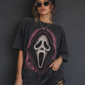 Ghostface Halloween Shirt Horror Graphic Tee Gothic Pink Skull Shirt Spooky Oversized Tee Dark Y2K Shirt Scream Inspired Top