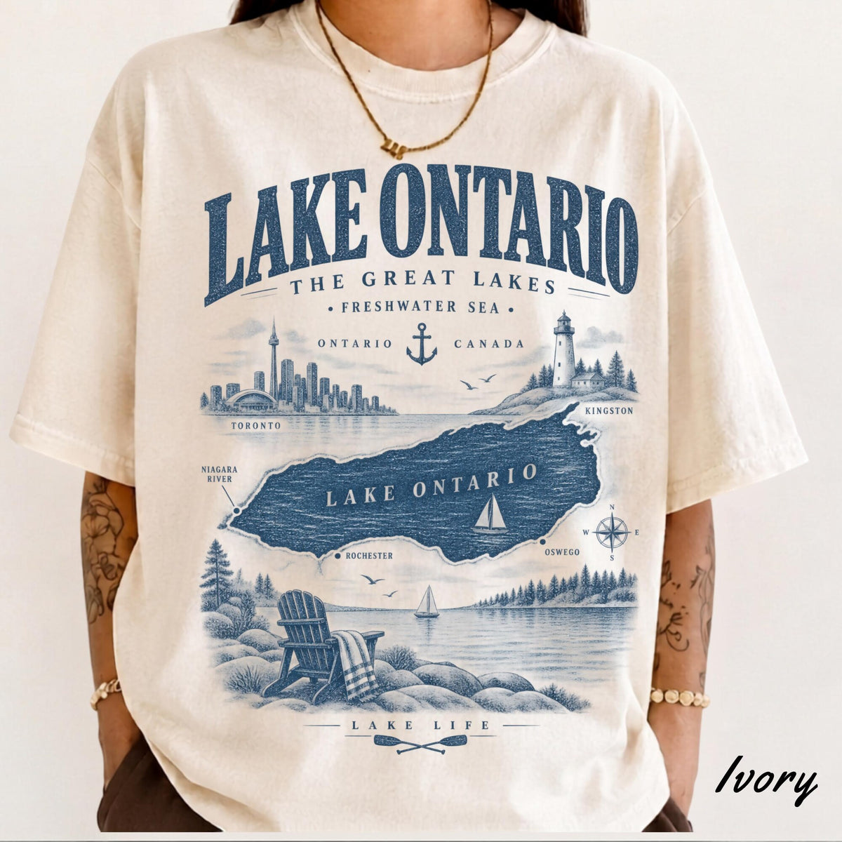 Lake Ontario Shirt Comfort Colors Great Lakes Tee Vintage Lake Life Canada Vacation Travel Gift Unisex