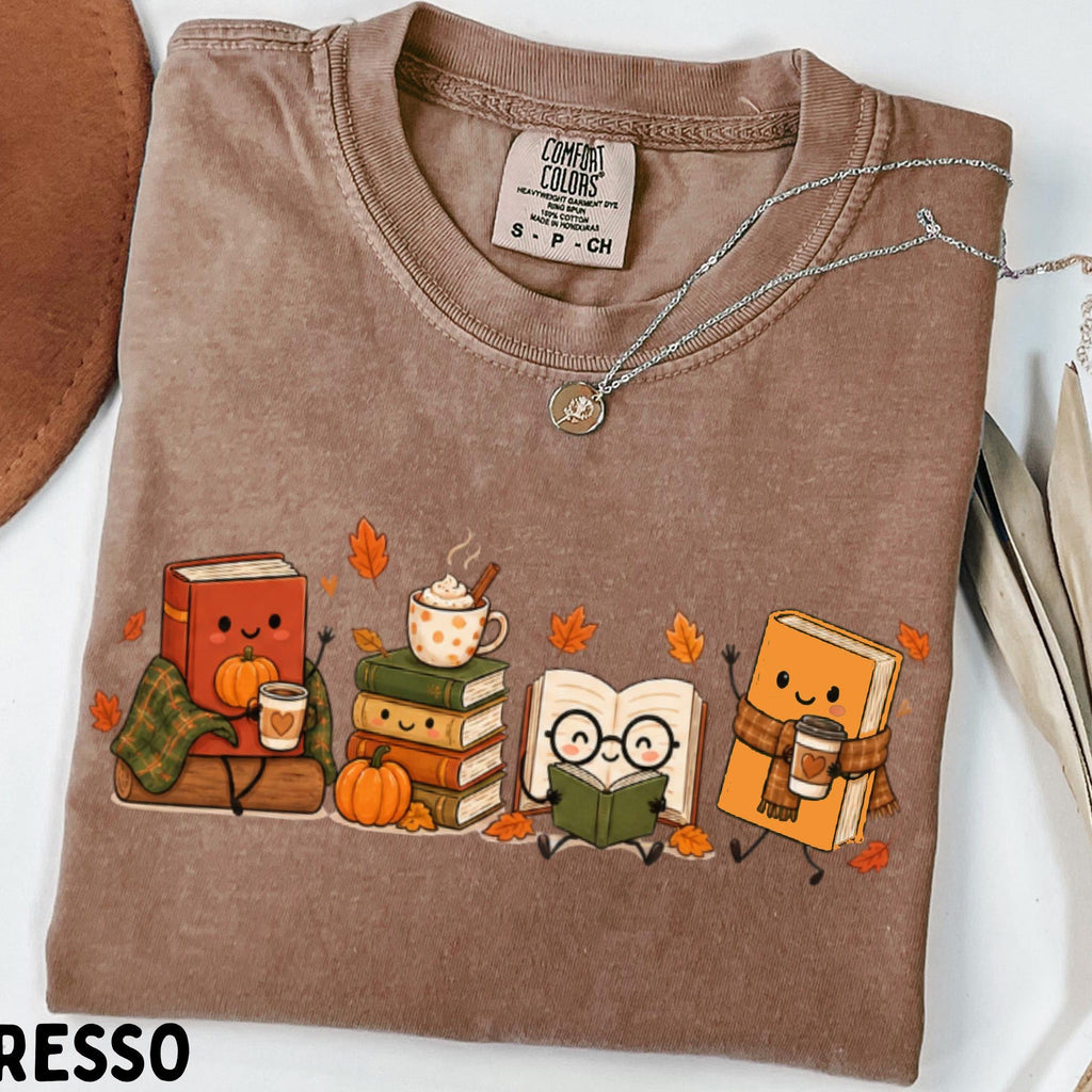 Cozy Book Lover TShirt Autumn Reading Coffee Shirt Reader Outfit Fall Teacher Shirt Back to School Pumpkin Tee