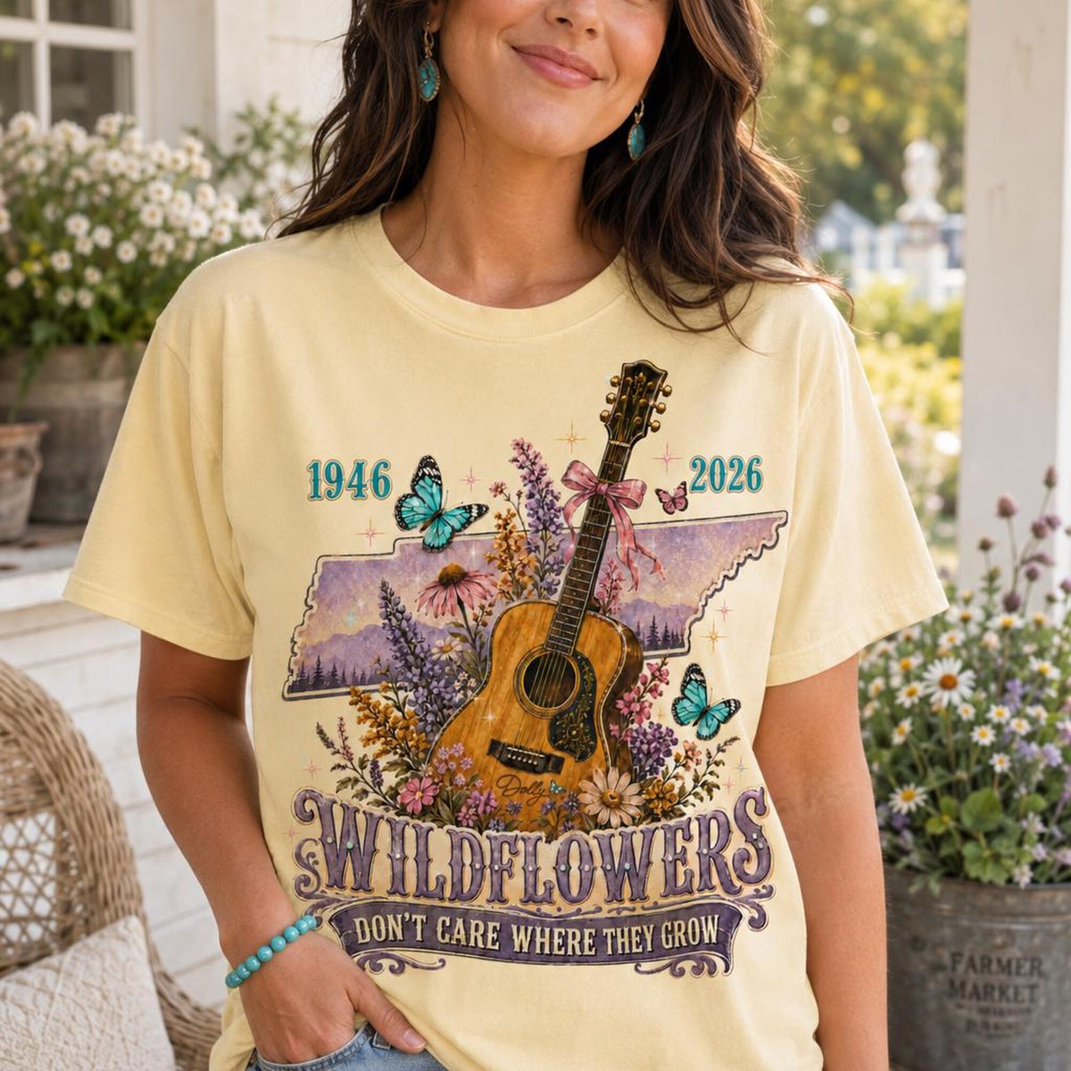 Comfort Colors Dolly Parton Wildflower Shirt Women, Tennessee Guitar Tribute Country Music Memorial Graphic Tee, Fan Gift for Her Aesthetic