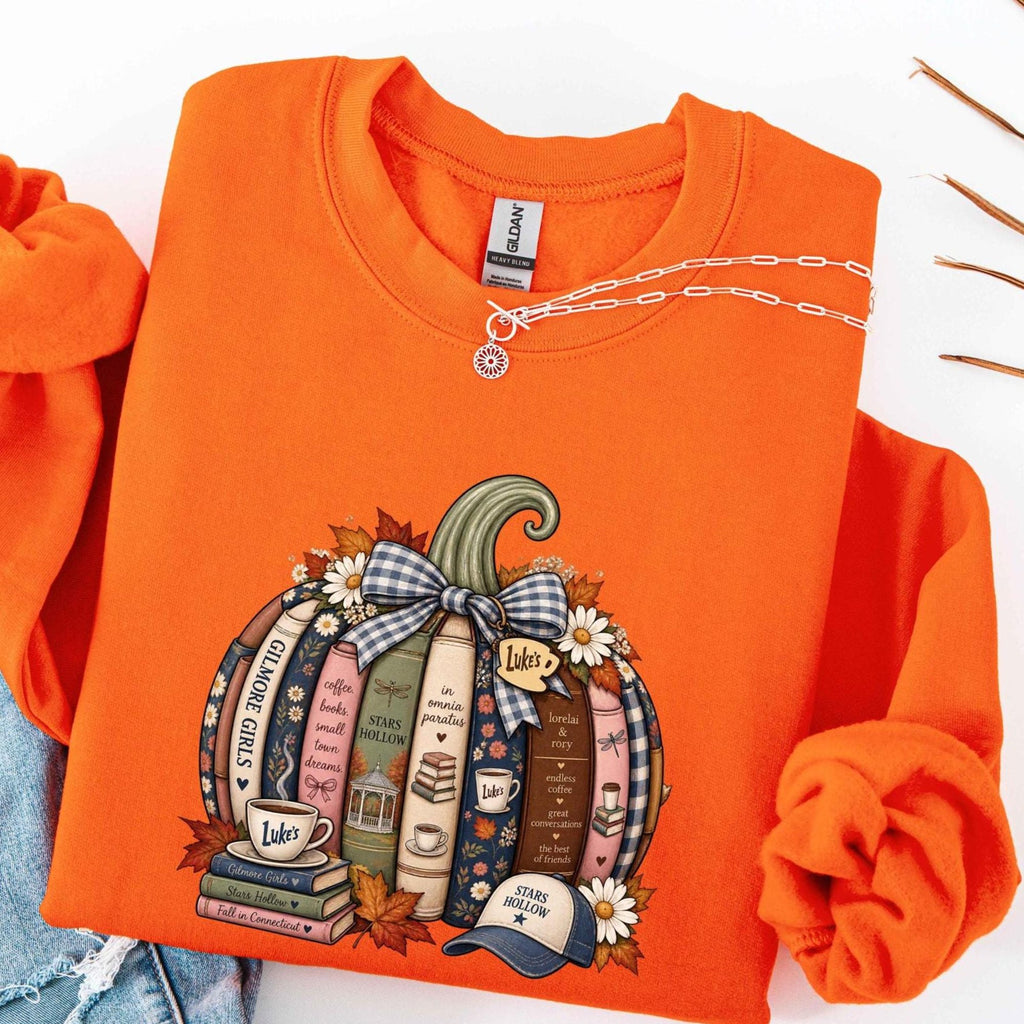 Gilmore Girls Pumpkin Book Fall Sweatshirt Stars Hollow Autumn Reading Crewneck Bookish Pullover Thanksgiving Coffee Lover Apparel
