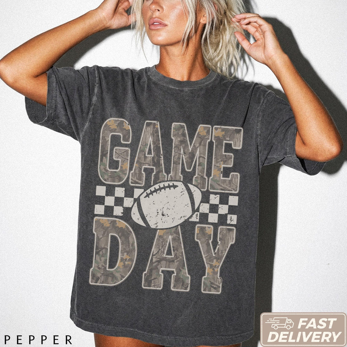 Camo Checkered Football Game Day Shirt Trendy Gameday Football Fan Top Fall Season Tailgate Sports Outfit Distressed Camouflage Mom Tshirts