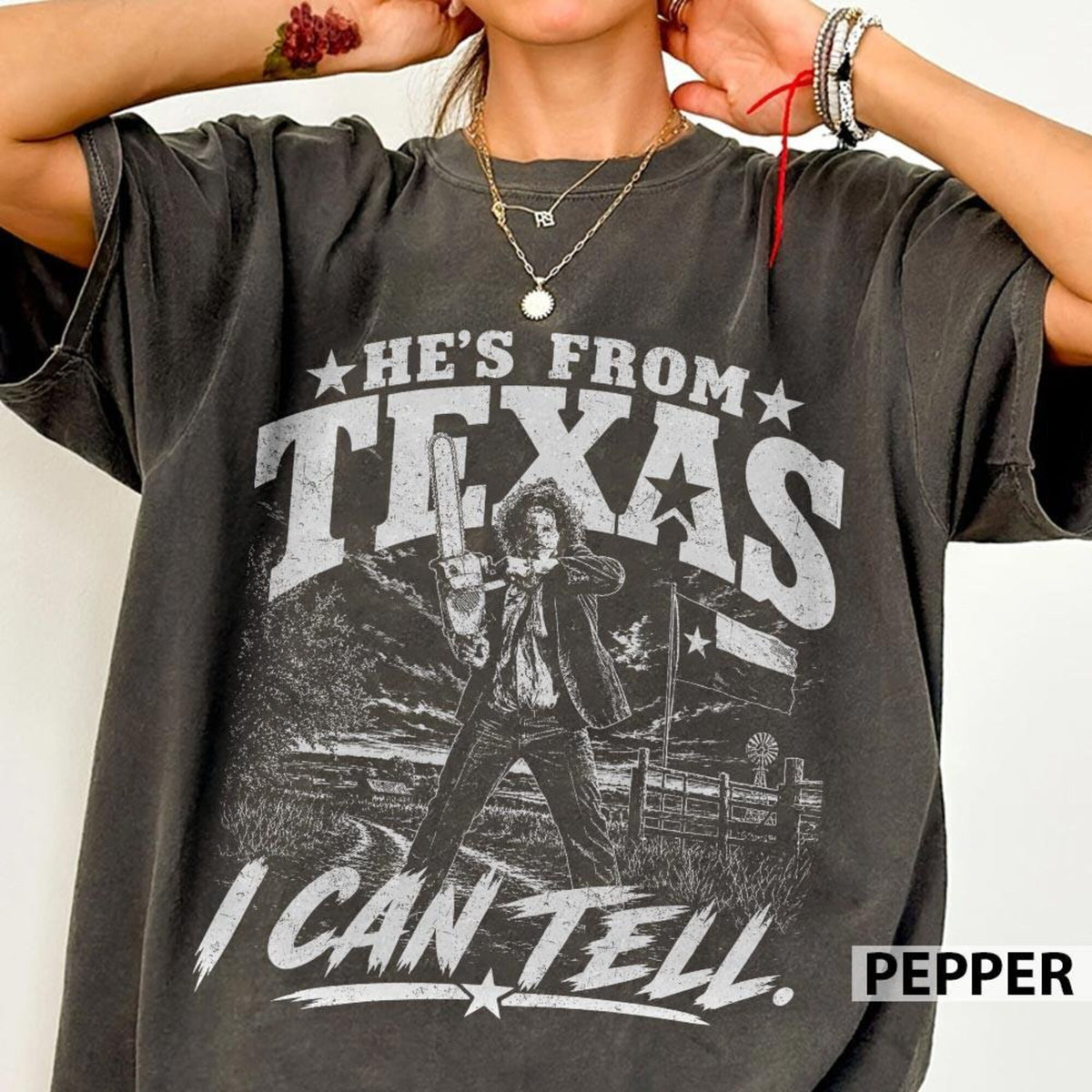 Hes From Texas I Can Tell Comfort Colors Shirt Slasher Horror Halloween Shirt Texas Chainsaw Graphic Tee Vintage Horror Fan Gift