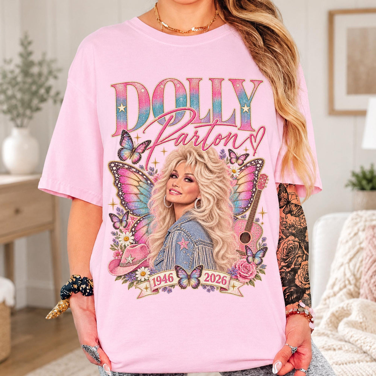 Comfort Colors Dolly Parton Memorial Butterfly Tribute Shirt Women, Retro Country Music In Memory of Dolly 1946 2026 Graphic Tee, Fan Gift for Her Aesthetic