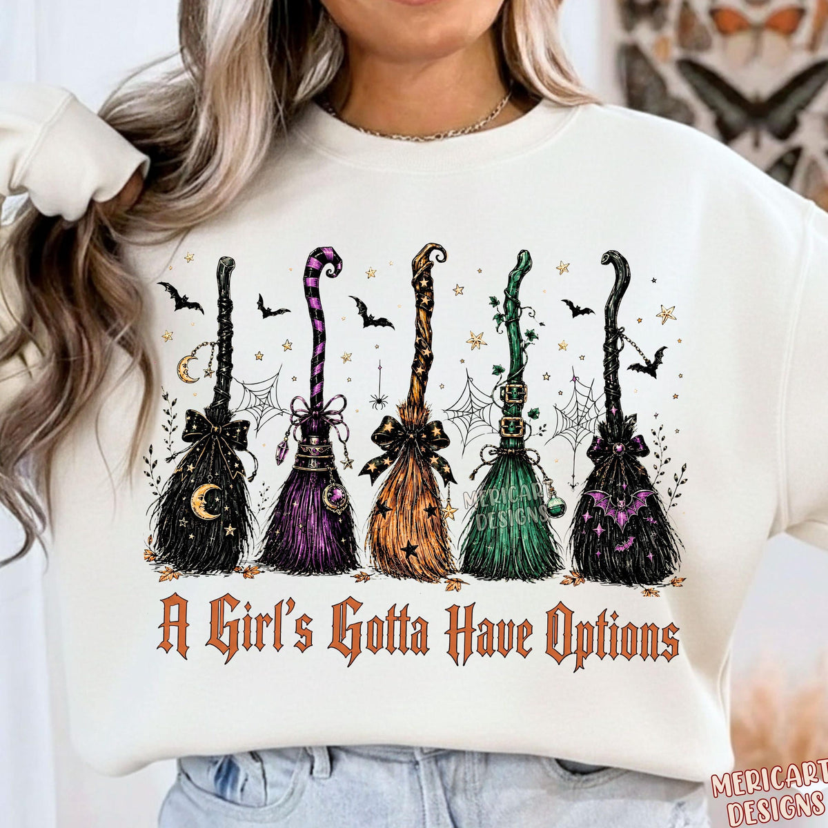 Comfort Colors Retro A Girl Gotta Have Options Shirt Women, Halloween Witches Spooky Season Feeling Witchy Trendy Graphic Tee, Gift for Her Aesthetic