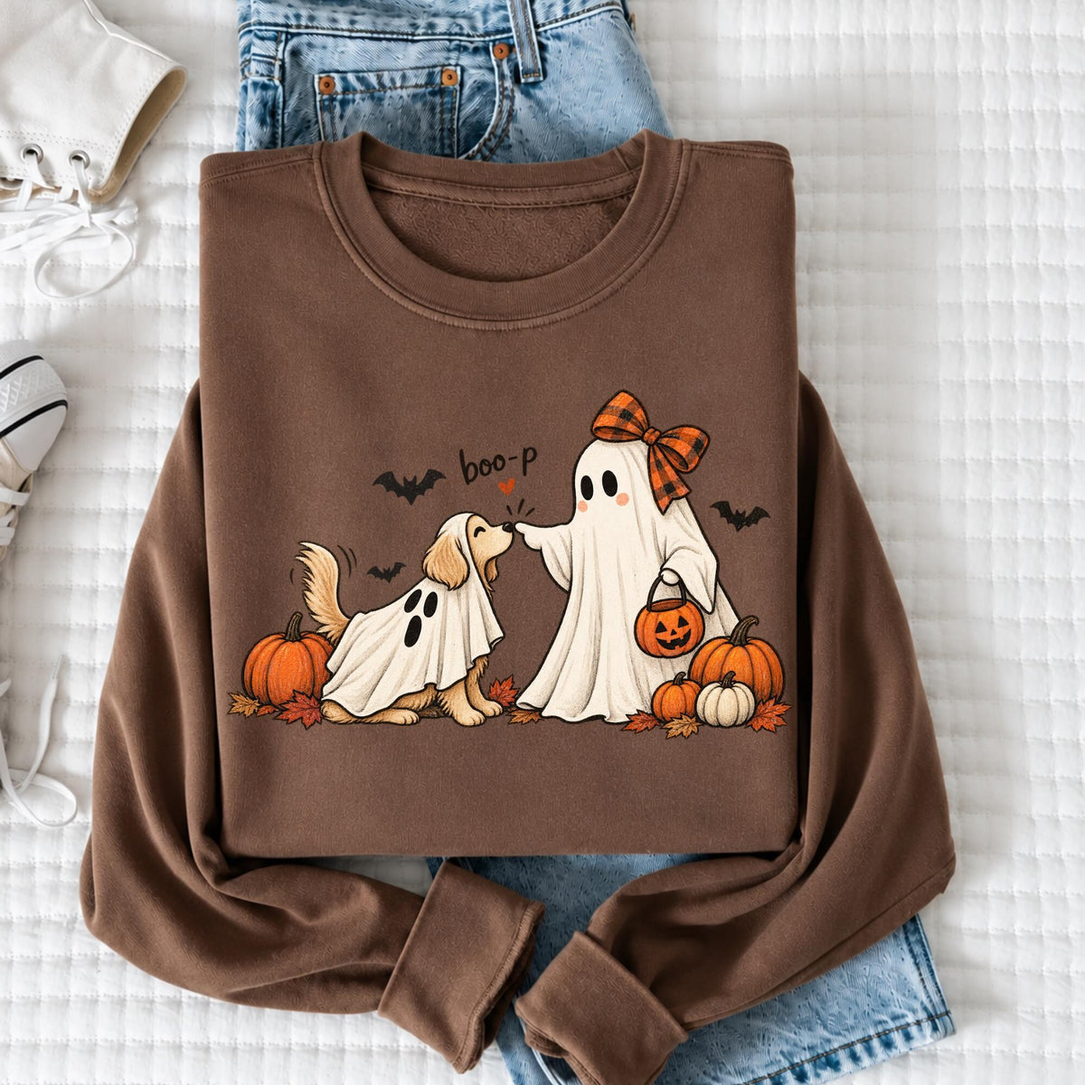 Ghost Dog Halloween Sweatshirt Cute Boo Halloween Shirt Funny Dog Lover Crewneck Pumpkin Fall Sweatshirt Spooky Season Gift