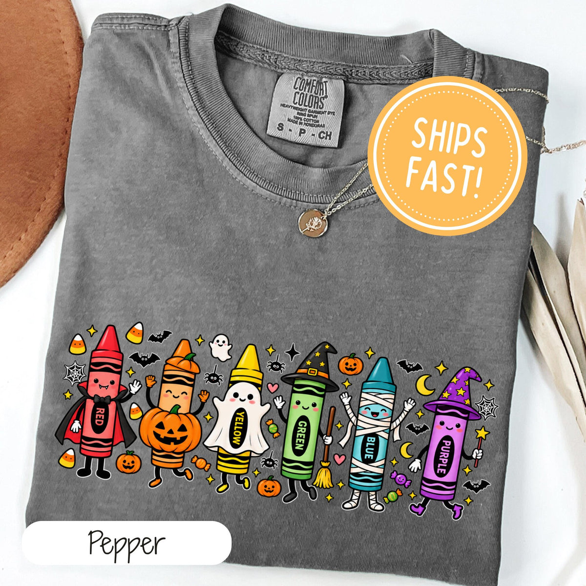Halloween Crayon Teacher Shirt Spooky Teacher Tee Cute Classroom Shirt Teacher Halloween Gift School Supplies Tee Fall Teacher Outfit