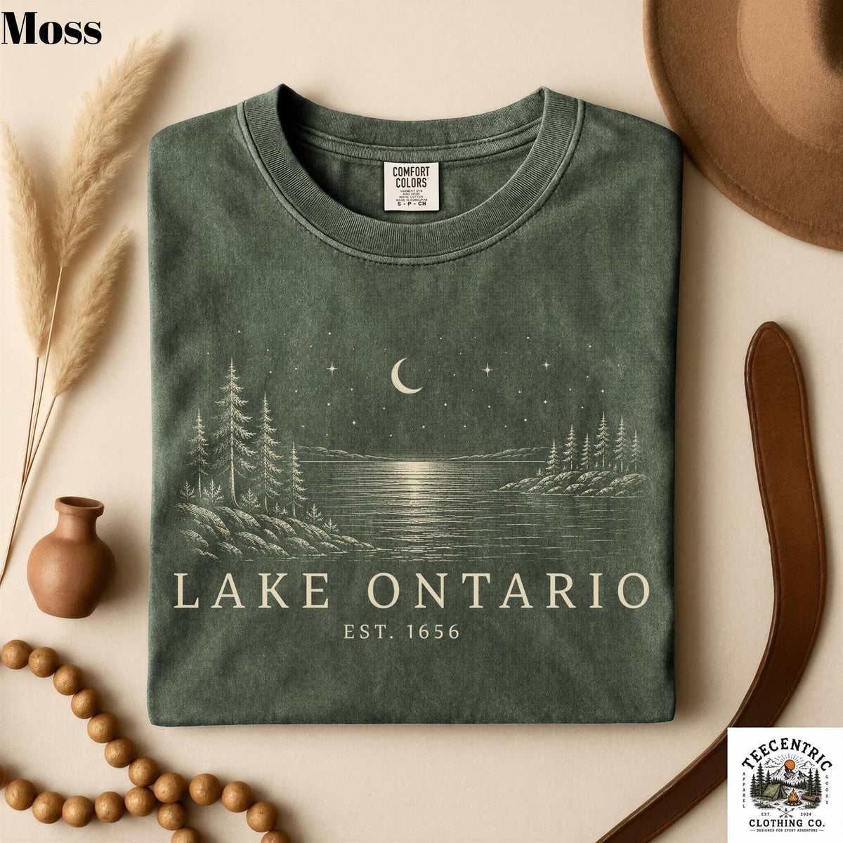 Lake Ontario Est 1656 Shirt  Comfort Colors Great Lakes Tee  Men  Womens Unisex Tee  Vintage Moonlit Pine Art  Toronto Vacation Gift