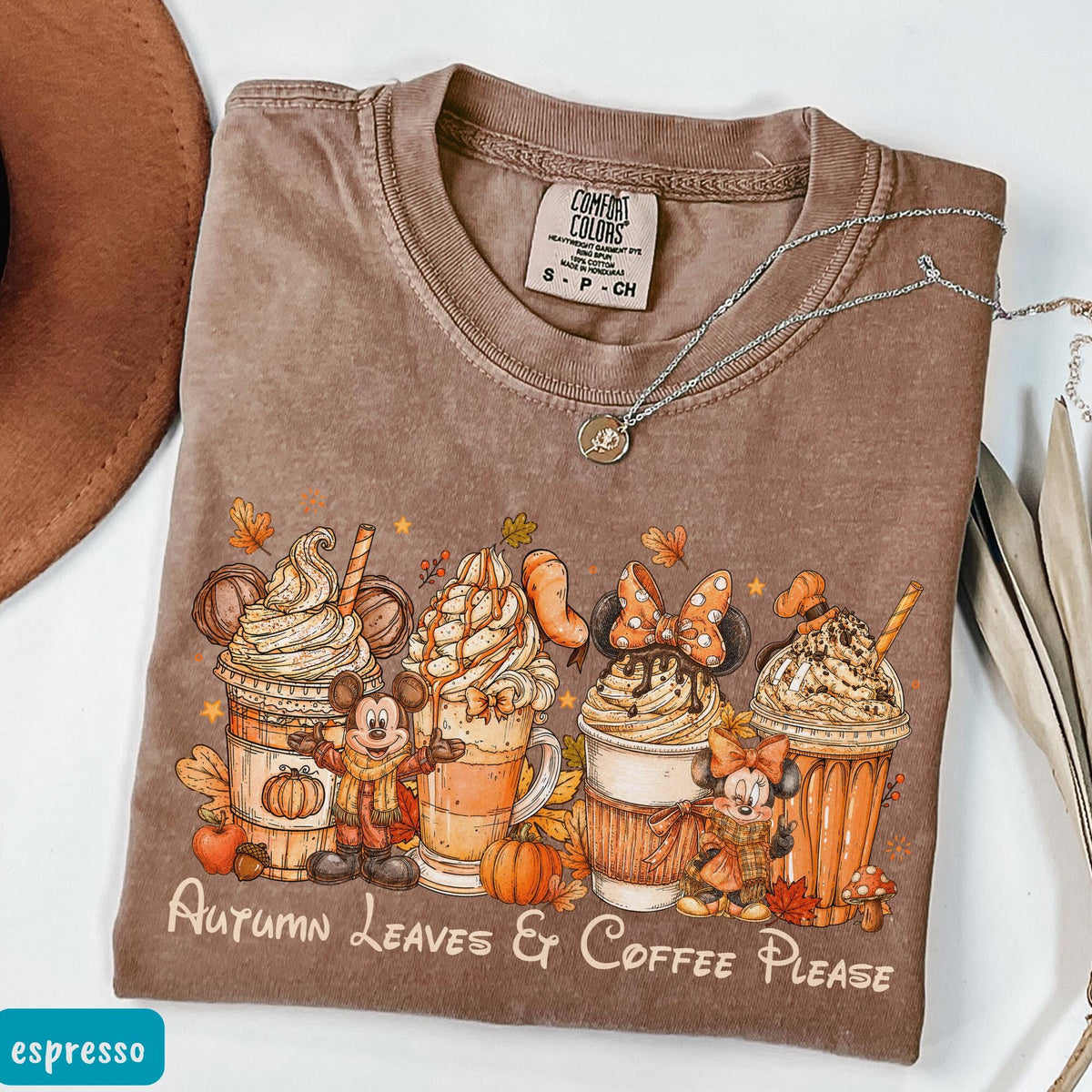 Comfort Colors Mickey Minnie Fall Coffee Shirt Women, Disneyland Thanksgiving Pumpkin Spice Disney Graphic Tee, Gift for Her Aesthetic