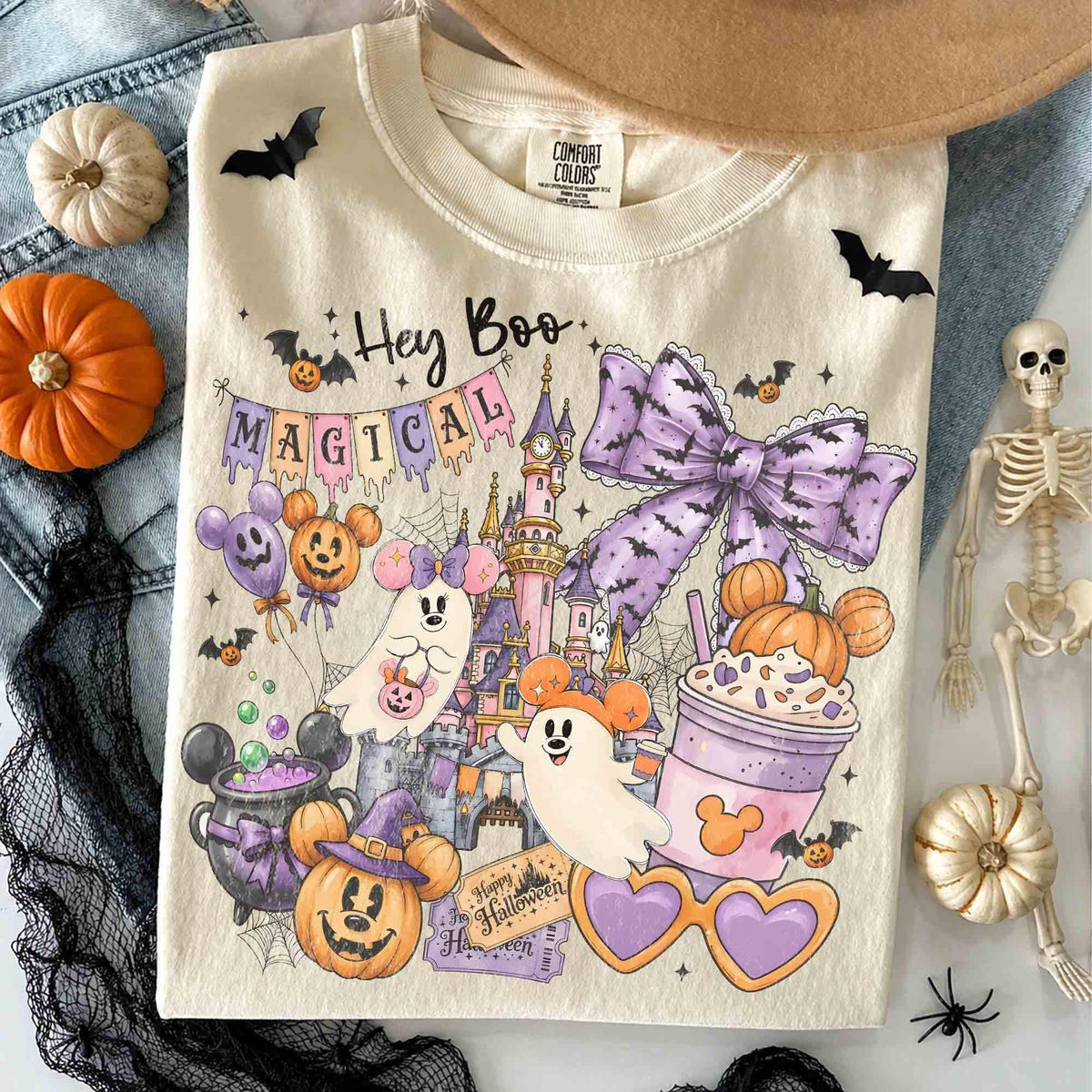 Comfort Colors Coquette Bow Mickey and Minnie Ghost Halloween Fall Shirt Women, Boo to You Spooky Season Mickeys Not So Scary Party Graphic Tee, Gift for Her Aesthetic