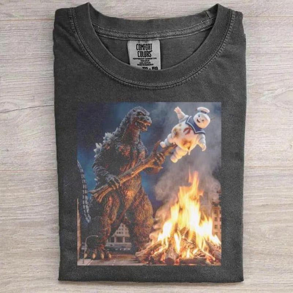 Godzilla Marshmallow Man Shirt Funny Monster Mashup Tee Retro Kaiju Campfire Graphic Sarcastic Movie Merch Comfort Colors Top