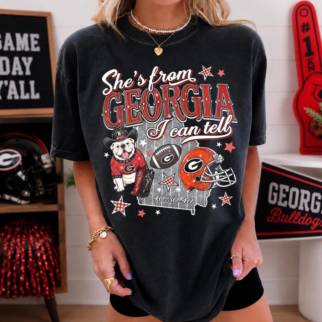 Shes From Georgia I Can Tell Comfort Colors Shirt Georgia Football Tee Red Black Game Day TShirt