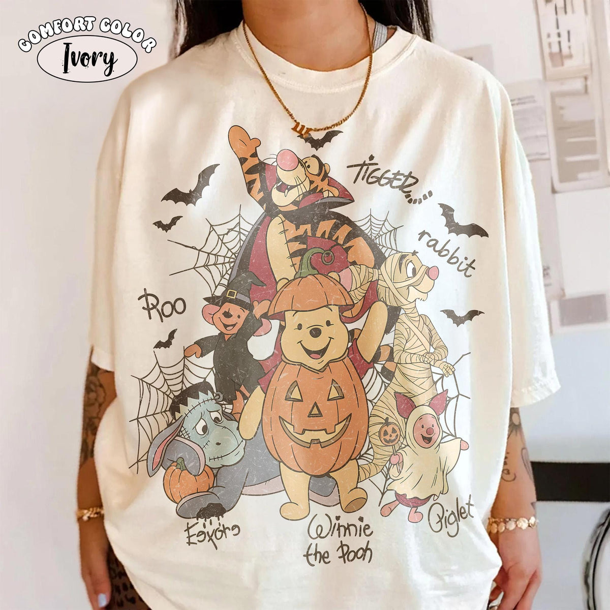 Vintage Winnie The Pooh Halloween Signature Shirt Pooh Bear Pumpkin Spooky Season Tee Tigger Piglet Eeyore Disney Family Vacation Gift