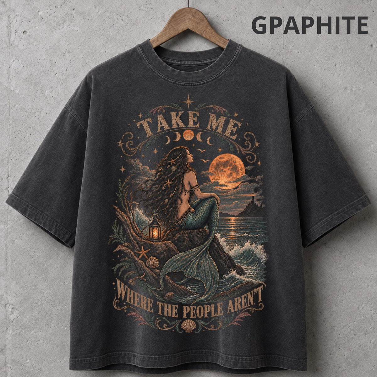 Dark Academia Mermaid Shirt Vintage Gothic Mermaid Tarot Card Tee Take Me Where The People Arent Introverts Moon Graphic TShirt