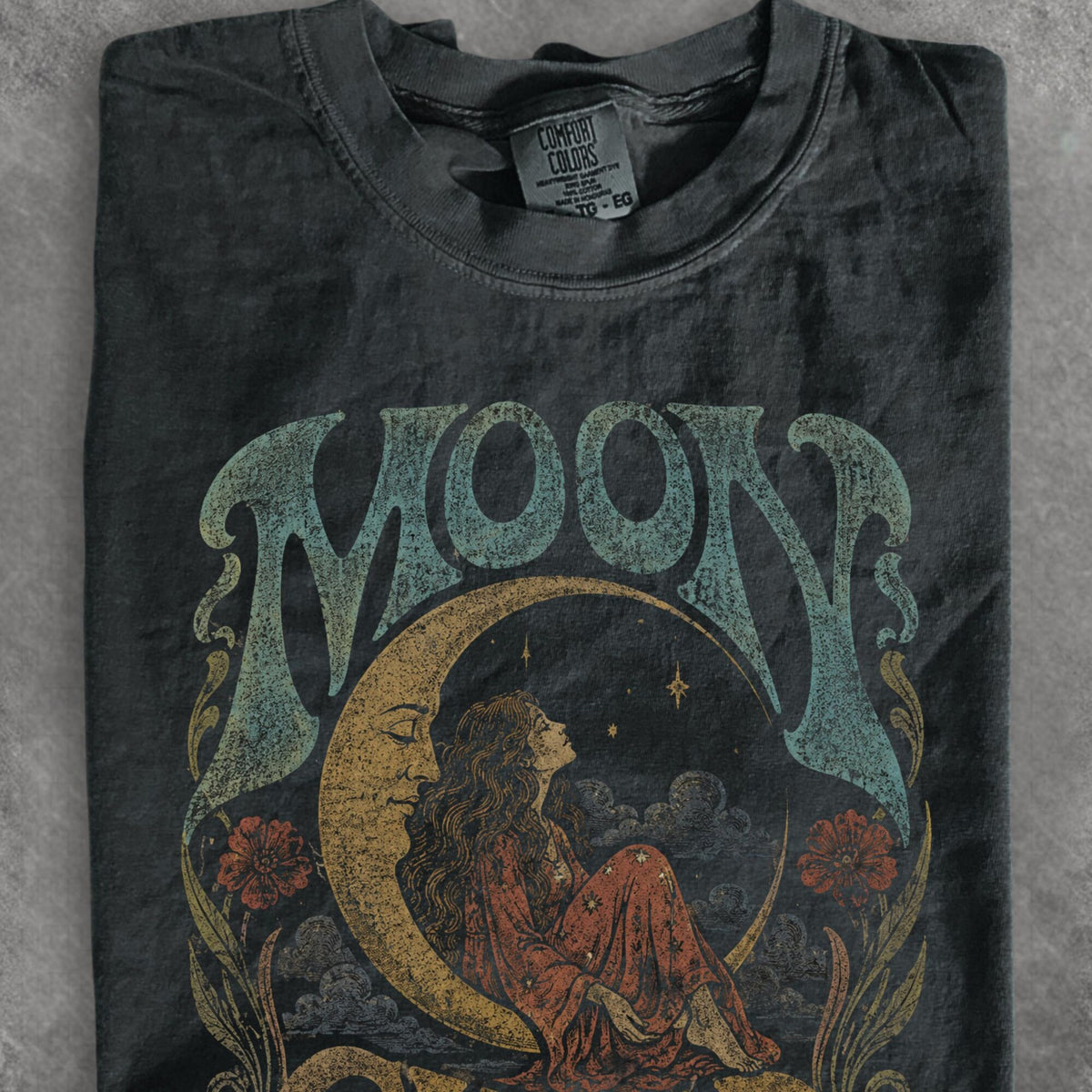 Comfort Colors Moon Child Shirt Celestial Boho Graphic Tee Vintage Psychedelic Moon T Shirt 70s Retro Hippie Tee Mystical Shirt