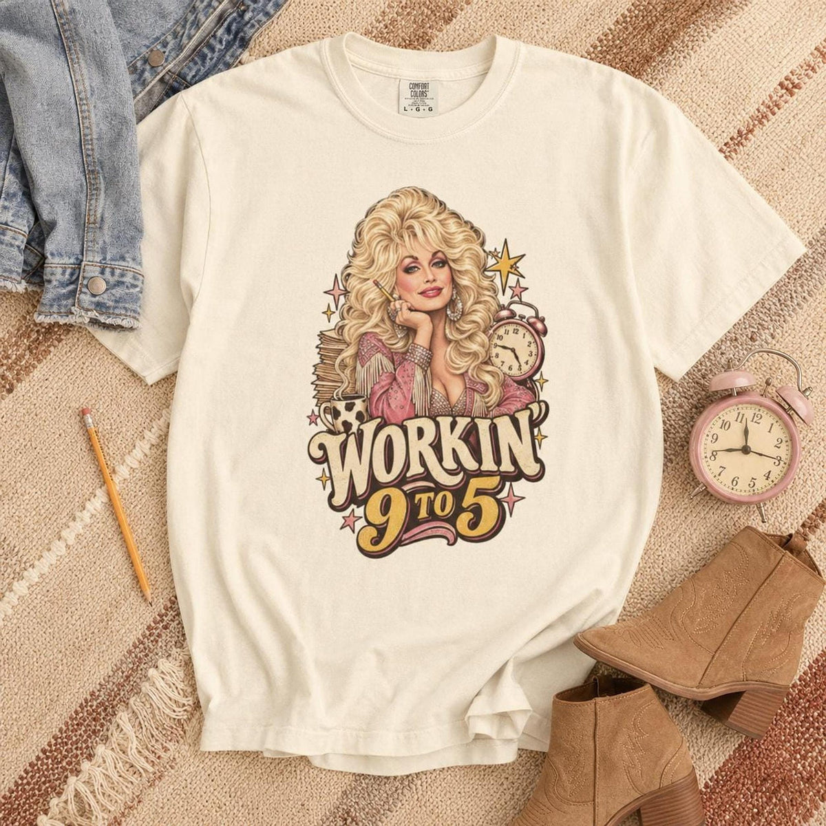 Comfort Colors Dolly Parton Workin 9 to 5 Shirt Women, Country Music Heavyweight Graphic Tee, Fan Gift for Her Aesthetic