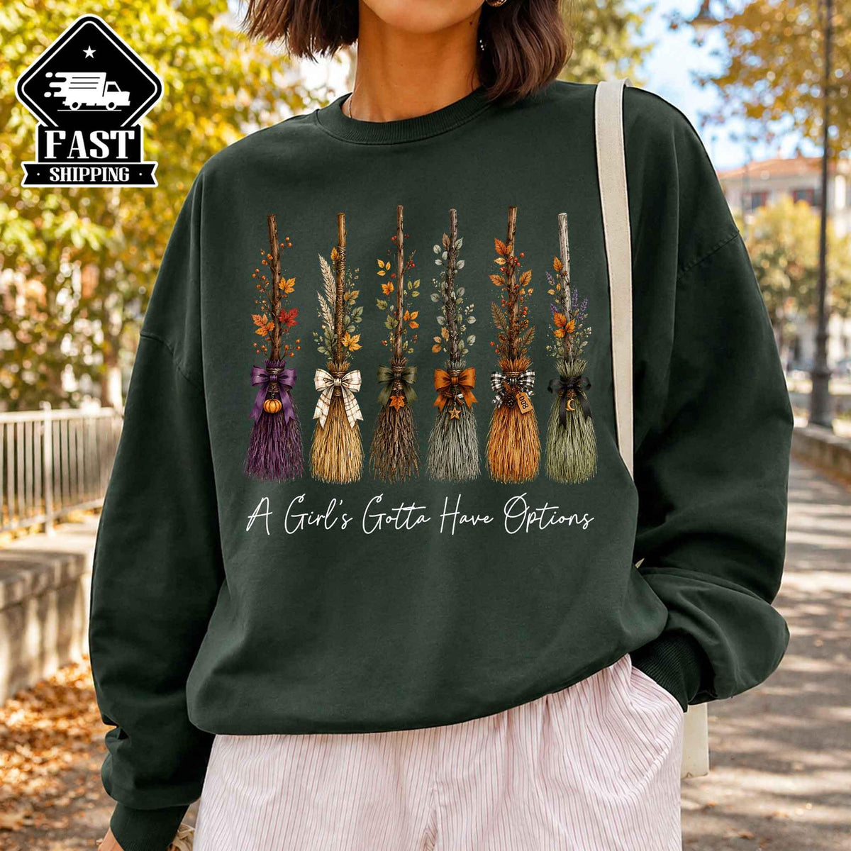 Comfort Colors A Girl Gotta Have Options Shirt Women, Retro Halloween Witches Spooky Season Feeling Witchy Trendy Graphic Tee, Spooky Season Gift for Her Aesthetic