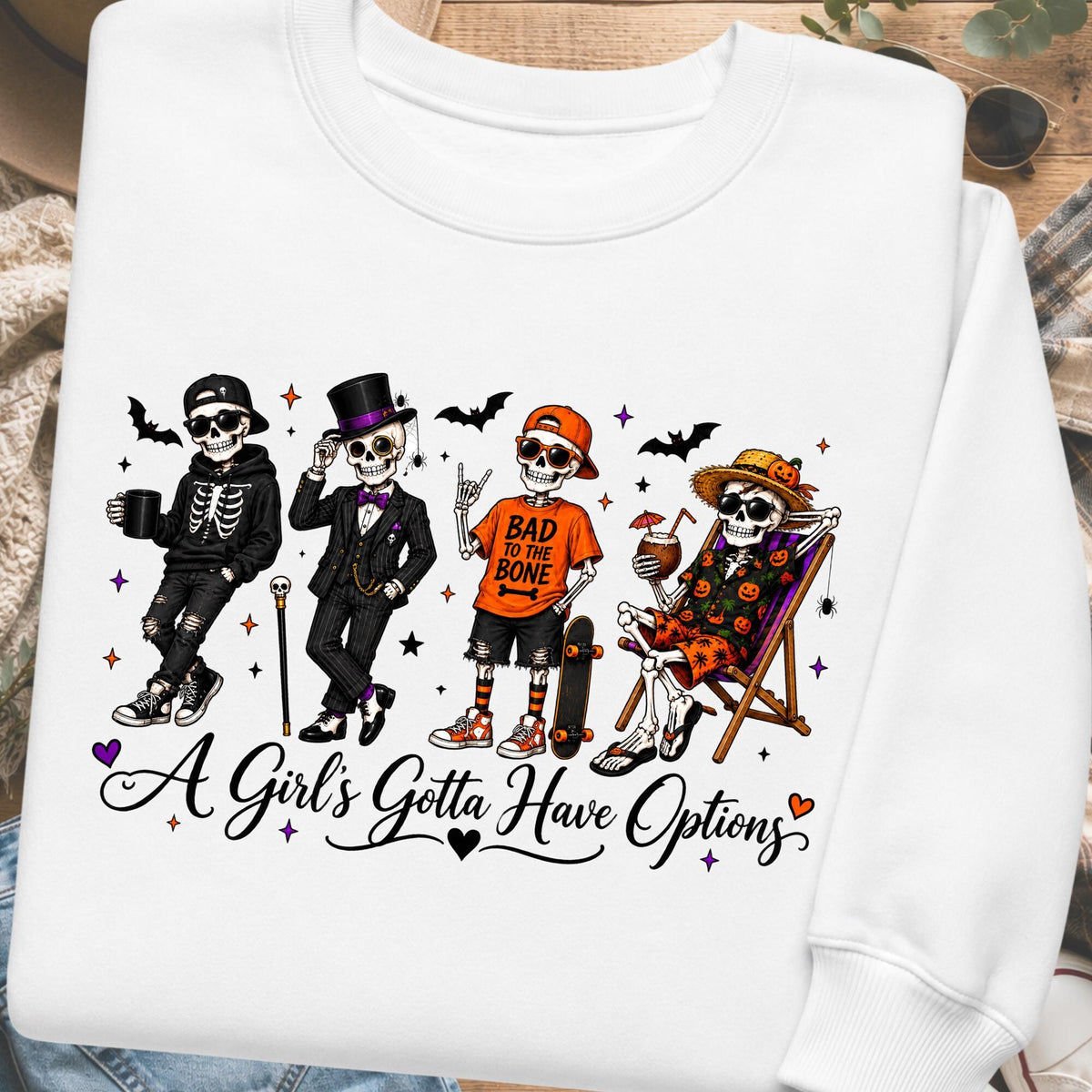 Comfort Colors Funny Skeleton A Girl Gotta Have Options Shirt Women, Retro Halloween Trendy Spooky Season Feeling Witchy Graphic Tee, Gift for Her Aesthetic