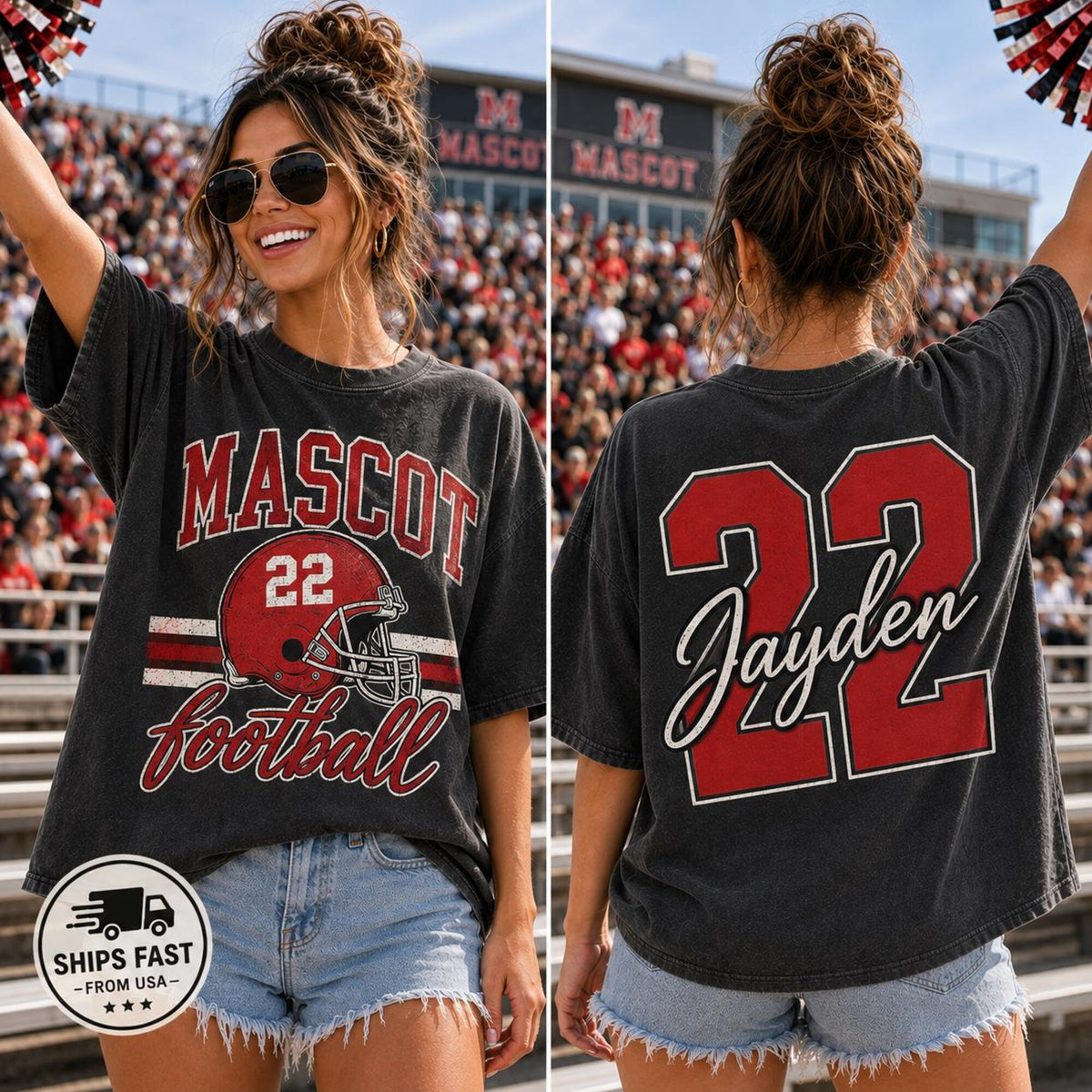 Personalized Football Shirt Custom Mascot TShirt Custom Name and Number Tee Football Mom Shirt School Spirit Game Day Shirt