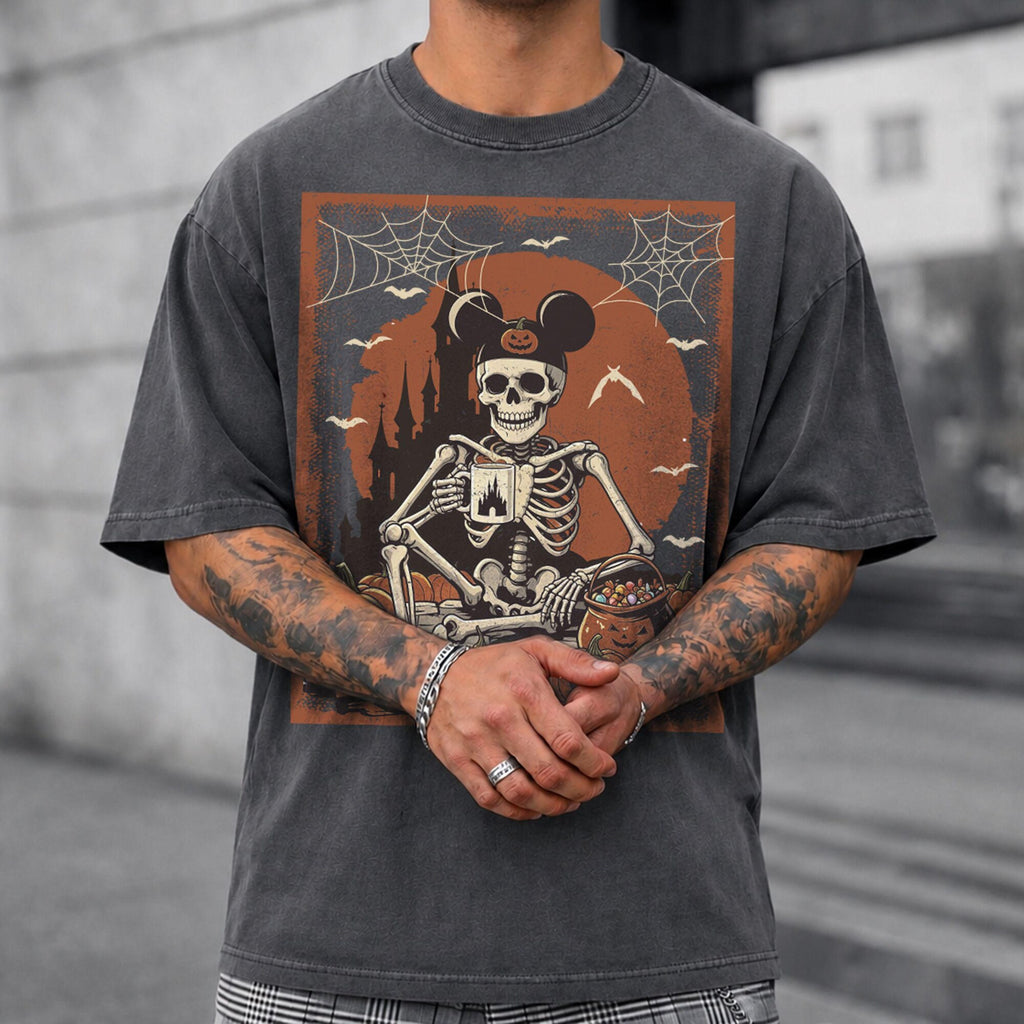Comfort Colors Retro Mickey Ears Skeleton Coffee Fall Shirt Women, Spooky Disney Castle Pumpkin Disneyland Halloween 2026 Graphic Tee, Gift for Her Aesthetic