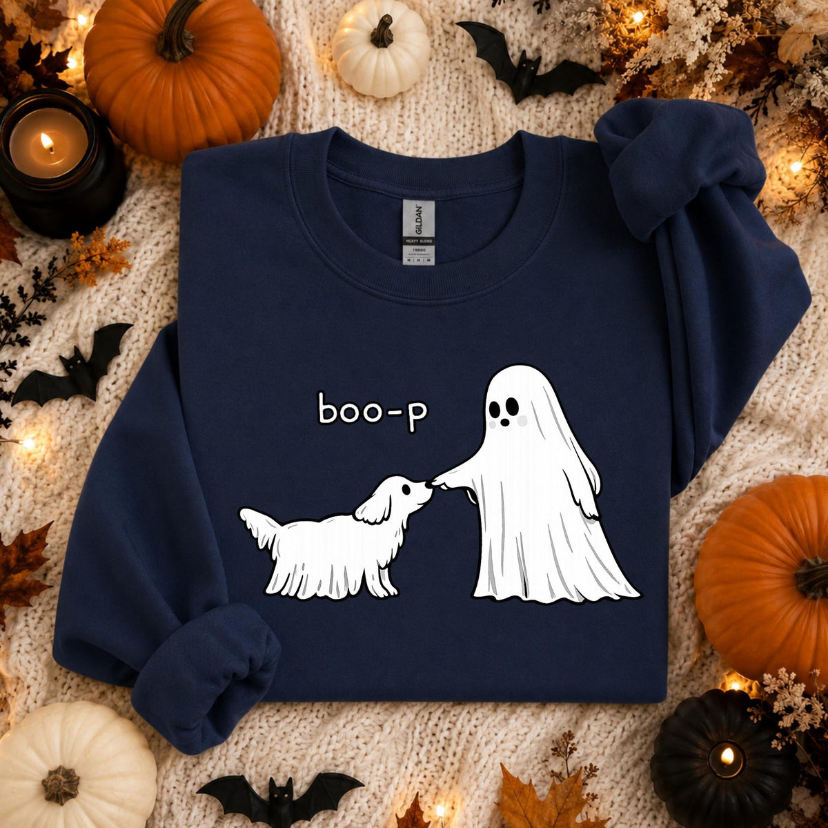 Cute Ghost Dog Sweatshirt BooP Halloween Crewneck Funny Dog Lover Shirt Spooky Season Pullover Pet Owner Halloween Gift
