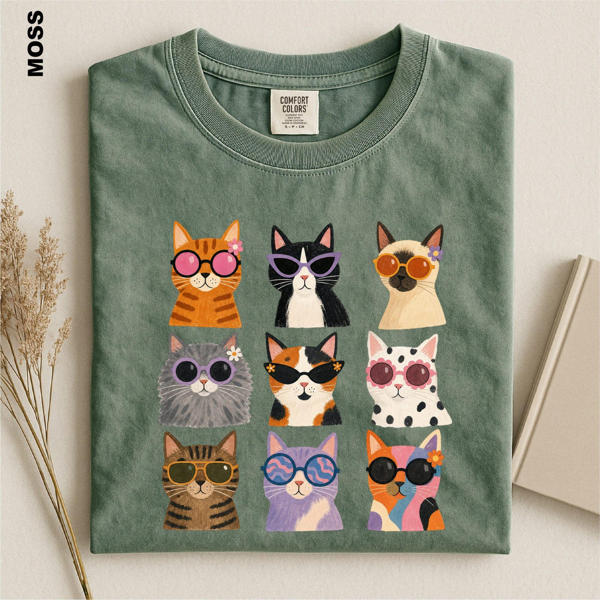 Comfort Colors Retro Cat Shirt Cool Cats Sunglasses Tee Groovy Cat Mom Gift Funky 70s Kitty Graphic Colorful Cat Lover Aesthetic Tee