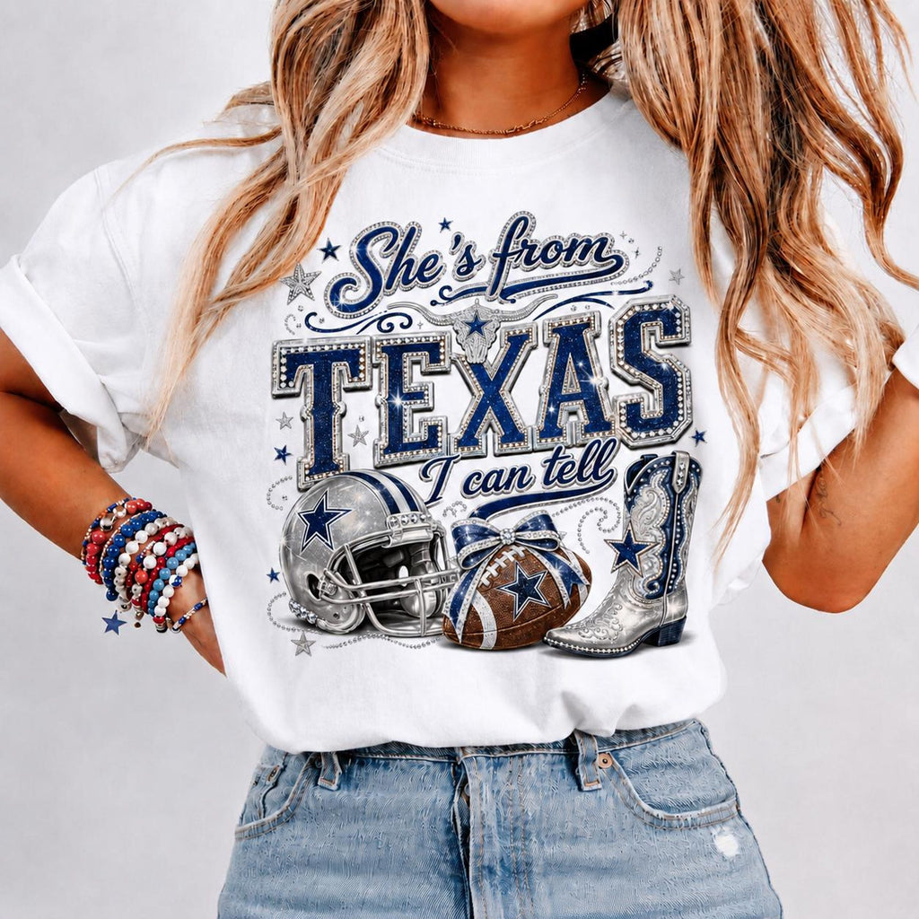Shes From Texas I Can Tell Cowboys Shirt Dallas Football Fan Shirt Western Football Girl Tee Texas Cowboys Fan Football Cowboys Sweater