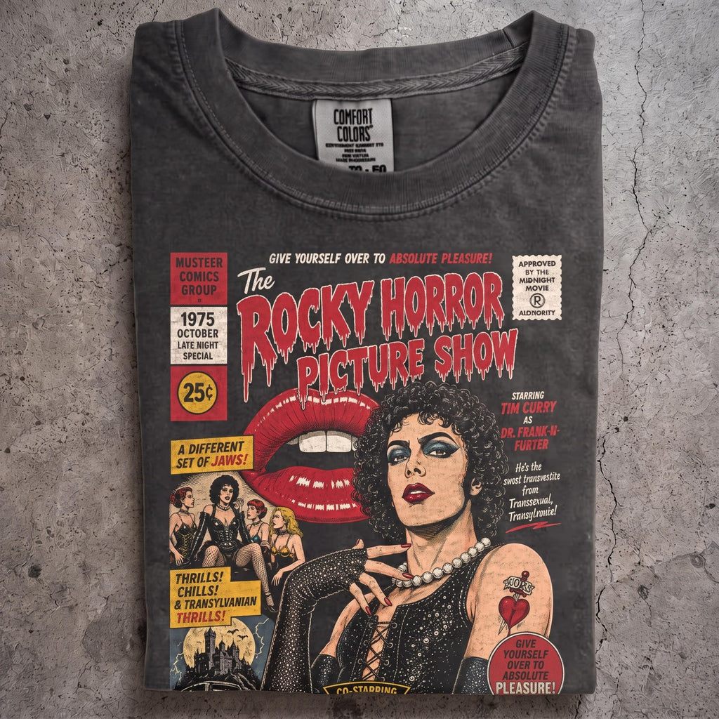 Vintage Rocky Horror Picture Show Comic Shirt Retro 70s Cult Movie TShirt Dr Frank N Furter Graphic Tee Halloween Goth Glam Shirt