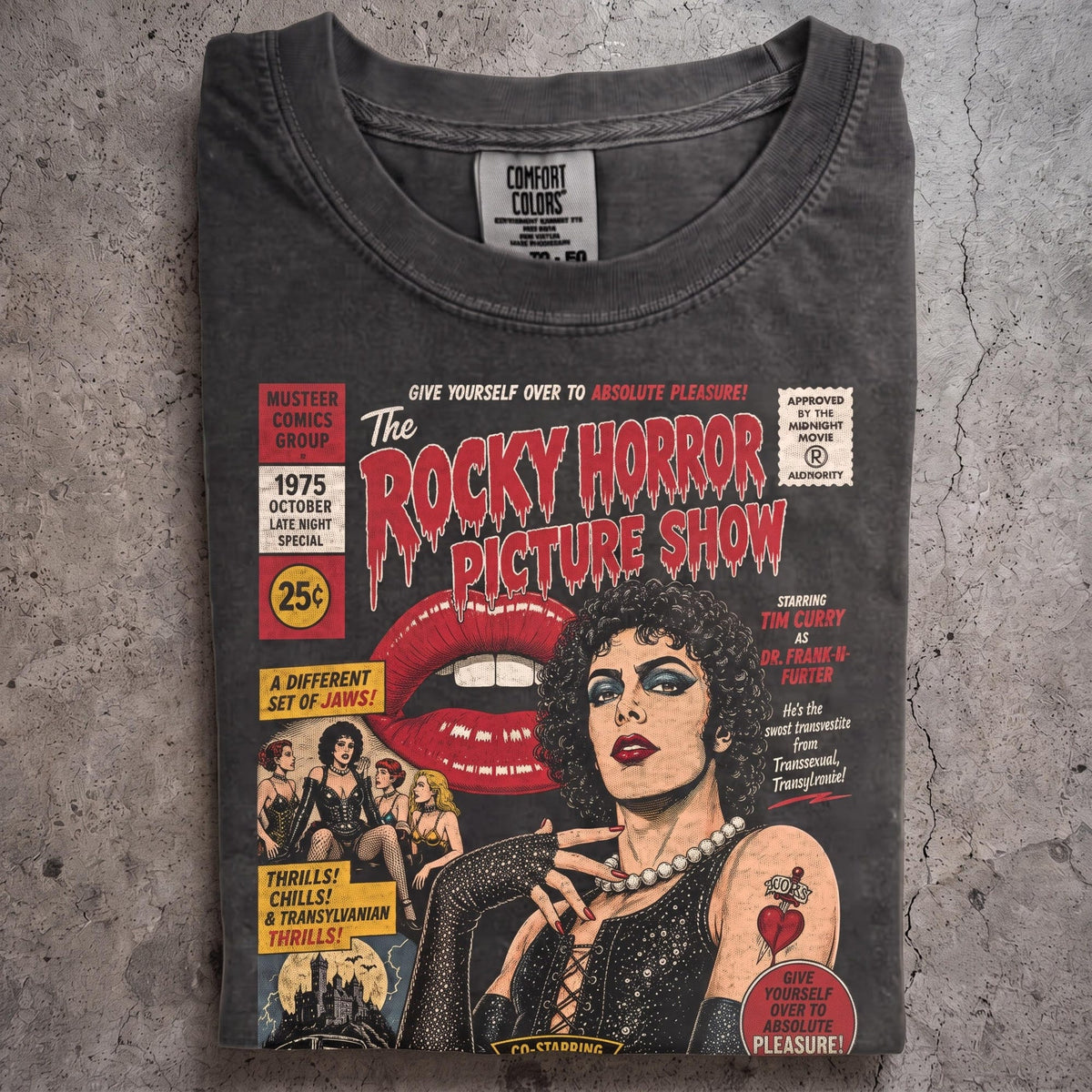Vintage Rocky Horror Picture Show Comic Shirt Retro 70s Cult Movie TShirt Dr Frank N Furter Graphic Tee Halloween Goth Glam Shirt