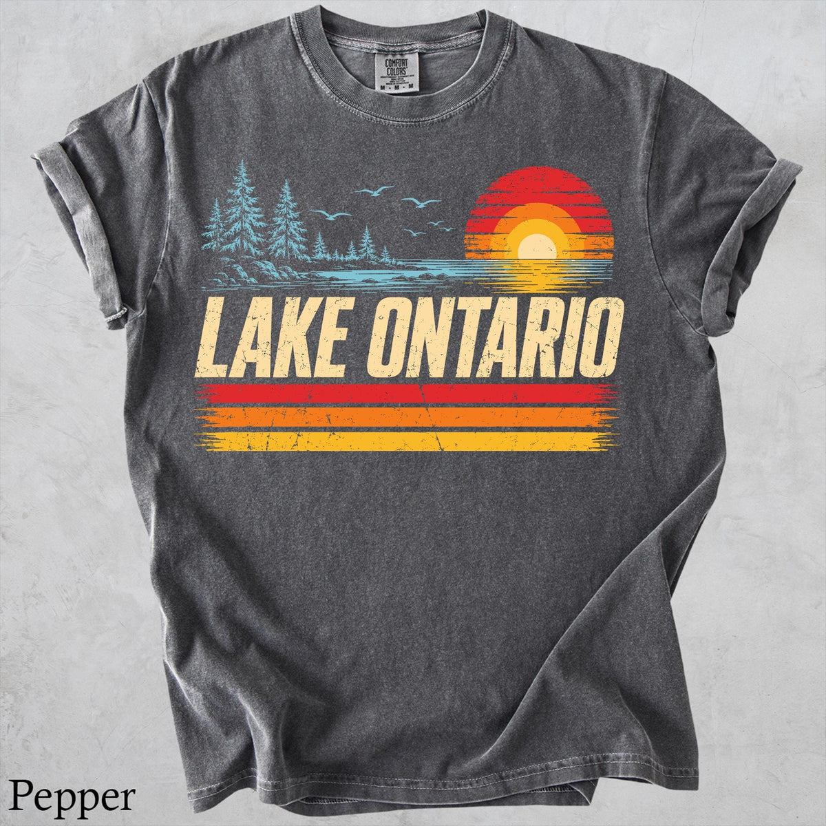 Lake Ontario Shirt Comfort Colors Great Lakes Sunset Graphic Tee Retro Canada Vacation Cottage Country Outdoor Gift Unisex