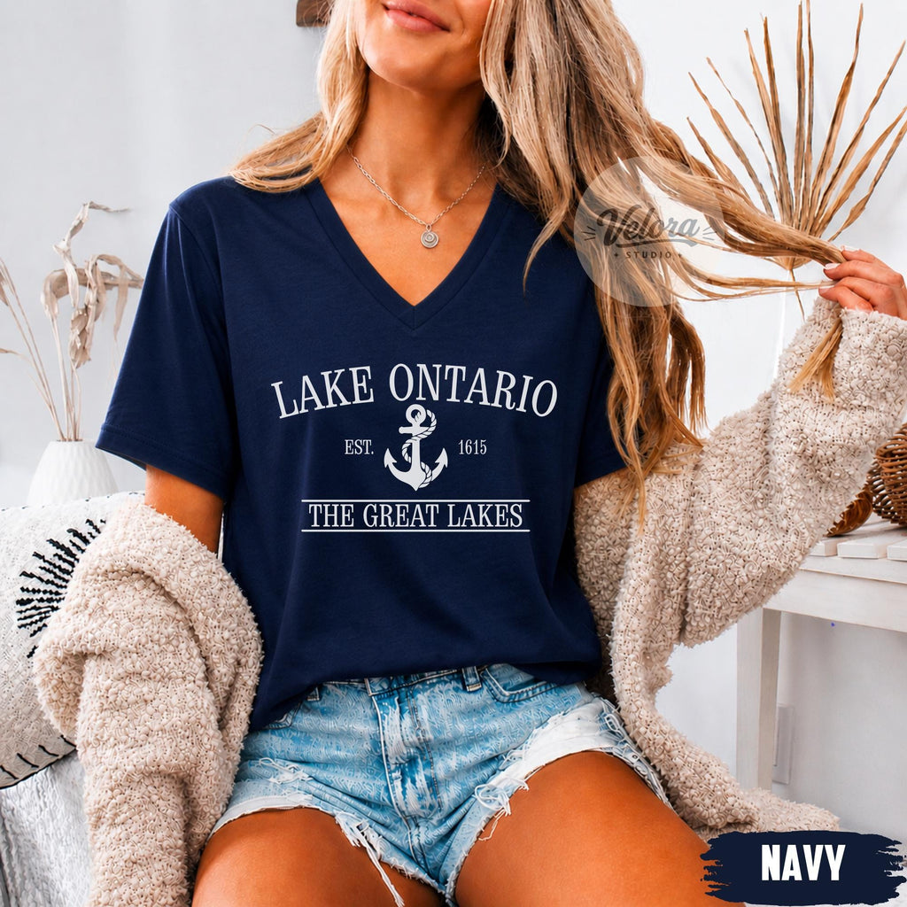 Lake Ontario Shirt Est 1615 Womens Vneck Formerly Lake Travel Tee Great Lakes Vintage Gift